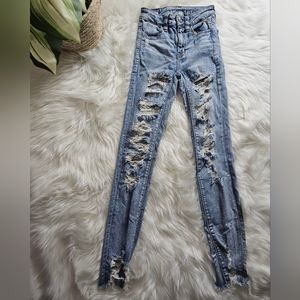 American Eagle Next Level Stretch High Rise Ripped Ankle Destroyed Jeans 00